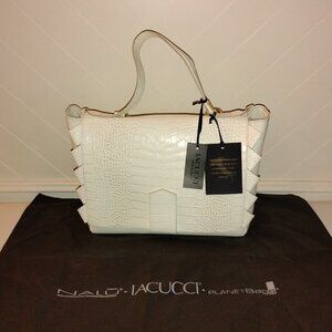 NALO IACUCCI White Crocodile-Embossed/Pebbled Leather Satchel - Made in Italy